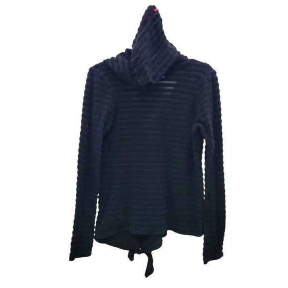 Hard Tail Forever Y2K Women's Black Terry Stripe Asymmetrical Hooded Cardigan M - Picture 9 of 9